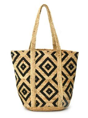 Style N Craft Double Diamond Print Jute Tote Bag/NWT